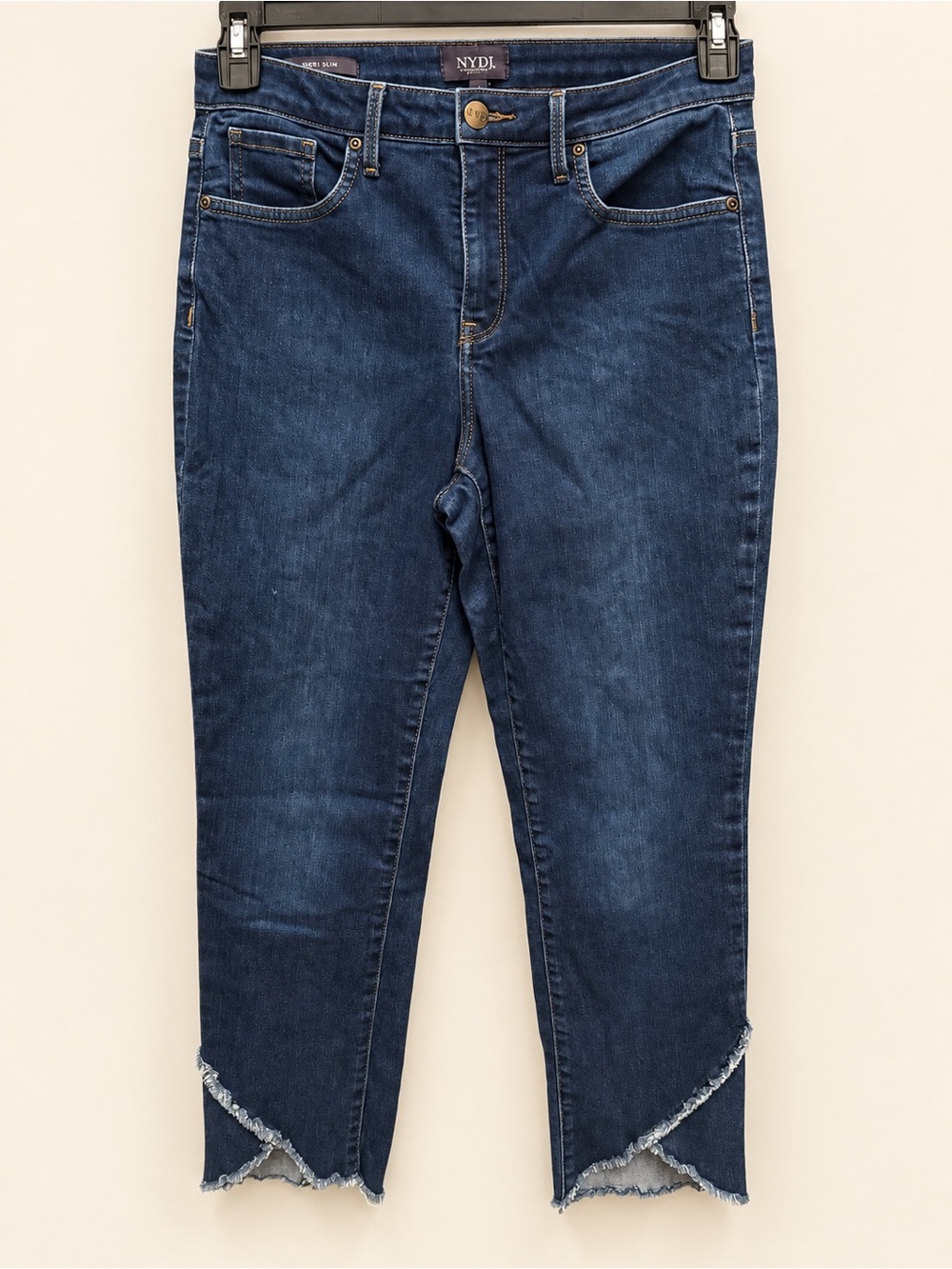 NYDJ Dark Blue Cropped Fray-Hem Jeans